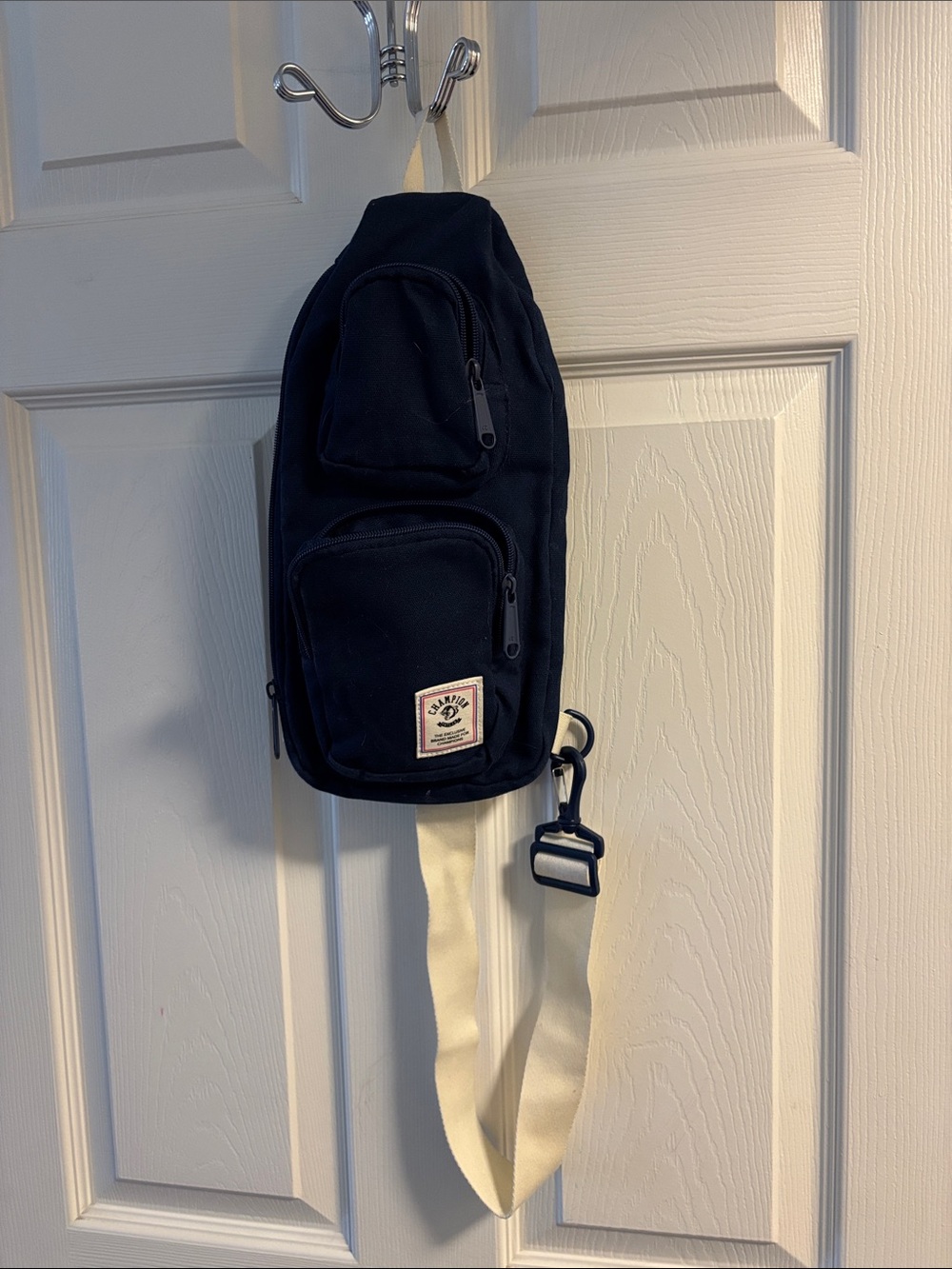 Champion Black Crossbody Sling Bag with Cream Strap